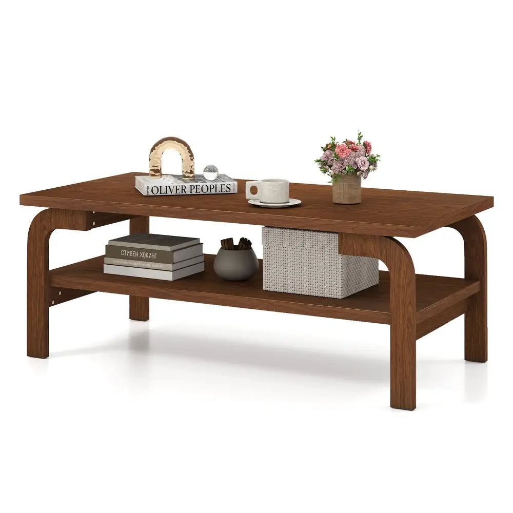 47 Inches Accent Rectangular Coffee Table for Living Room-Walnut - Walnut - Coffee Tables