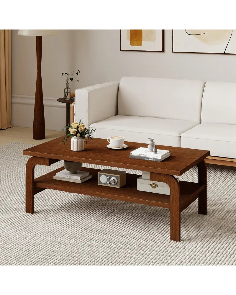 47 Inches Accent Rectangular Coffee Table for Living Room-Walnut - Walnut - Coffee Tables