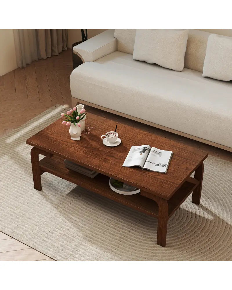 47 Inches Accent Rectangular Coffee Table for Living Room-Walnut - Walnut - Coffee Tables