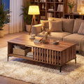 47 Inches Mid Century Coffee Table Farmhouse Wooden Center Table-Walnut - Walnut - Coffee Tables