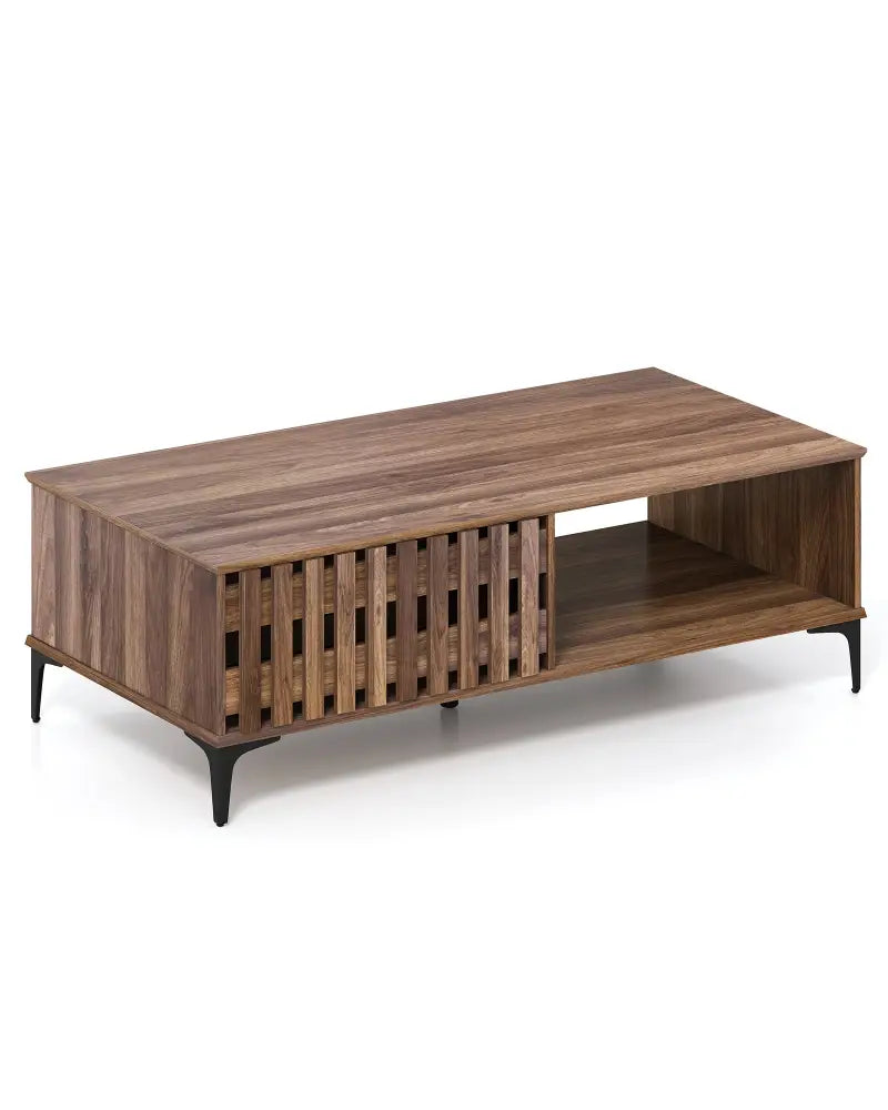 47 Inches Mid Century Coffee Table Farmhouse Wooden Center Table-Walnut - Walnut - Coffee Tables