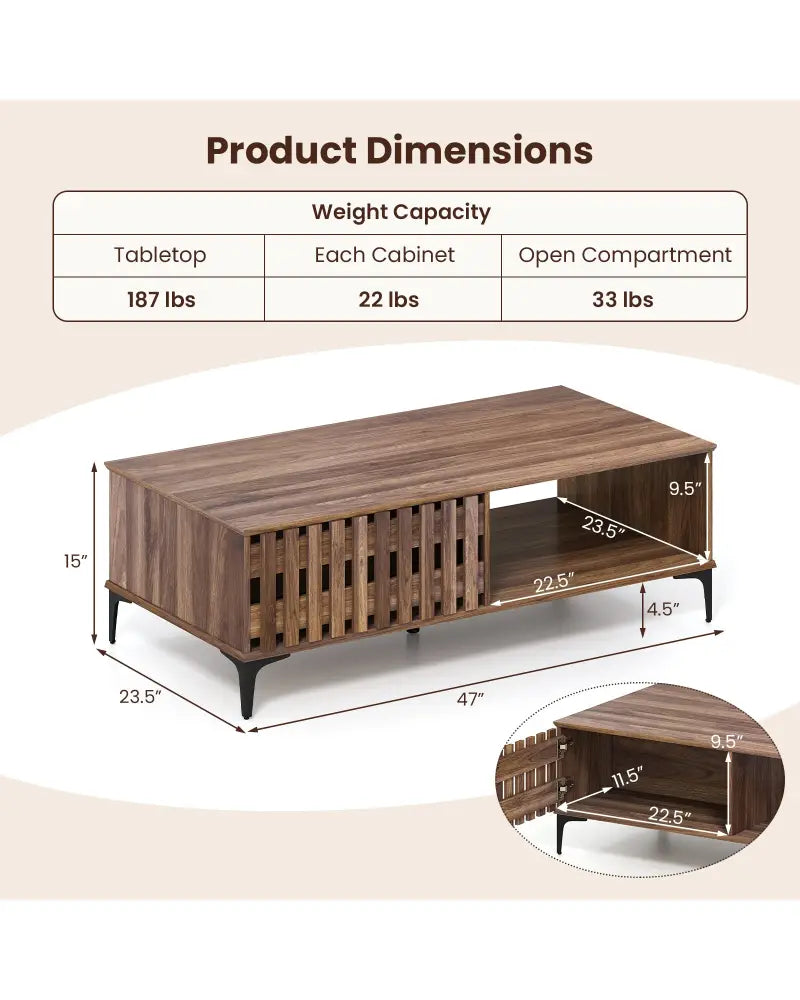 47 Inches Mid Century Coffee Table Farmhouse Wooden Center Table-Walnut - Walnut - Coffee Tables