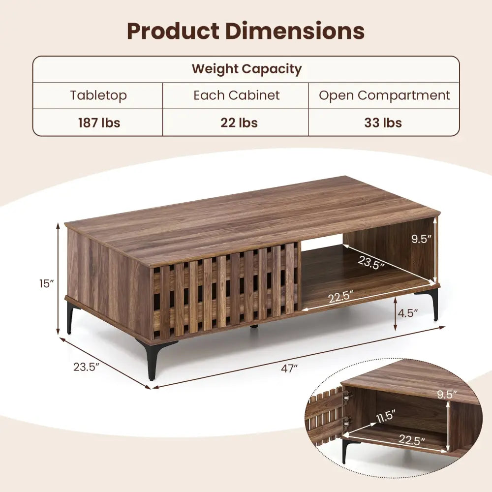 47 Inches Mid Century Coffee Table Farmhouse Wooden Center Table-Walnut - Walnut - Coffee Tables