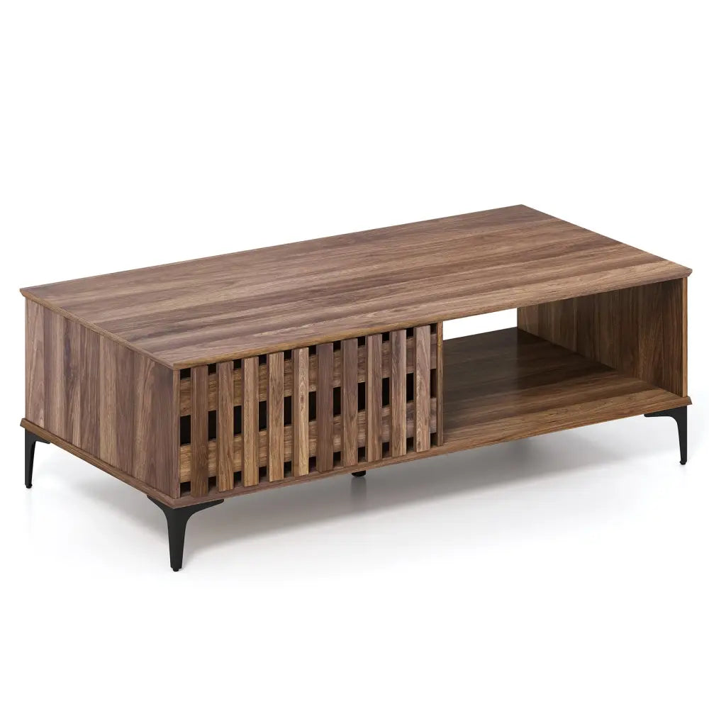 47 Inches Mid Century Coffee Table Farmhouse Wooden Center Table-Walnut - Walnut - Coffee Tables