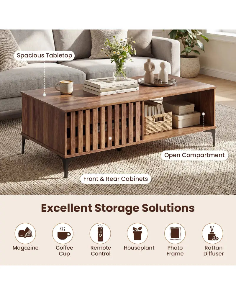 47 Inches Mid Century Coffee Table Farmhouse Wooden Center Table-Walnut - Walnut - Coffee Tables