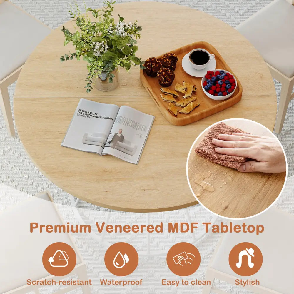 47 Inches Round Dining Table for 4 Farmhouse Kitchen Table with Wooden Tabletop-Natural - Natural - Dining Tables