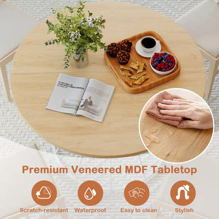 47 Inches Round Dining Table for 4 Farmhouse Kitchen Table with Wooden Tabletop-Natural - Natural - Dining Tables