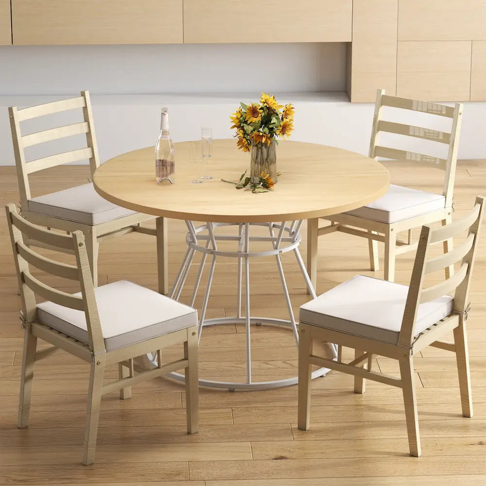 47 Inches Round Dining Table for 4 Farmhouse Kitchen Table with Wooden Tabletop-Natural - Natural - Dining Tables