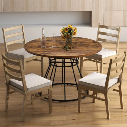 47 Inches Round Dining Table for 4 Farmhouse Kitchen Table with Wooden Tabletop-Brown - Brown - Dining Tables