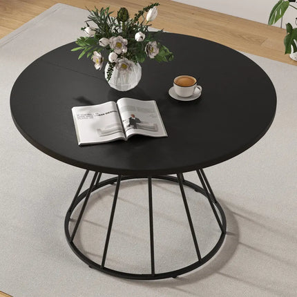 47 Inches Round Dining Table for 4 Farmhouse Kitchen Table with Wooden Tabletop-Black - Black - Dining Tables