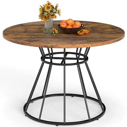 47 Inches Round Dining Table for 4 Farmhouse Kitchen Table with Wooden Tabletop-Brown - Brown - Dining Tables