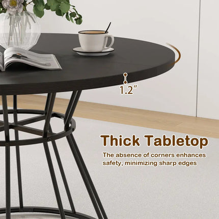 47 Inches Round Dining Table for 4 Farmhouse Kitchen Table with Wooden Tabletop-Black - Black - Dining Tables