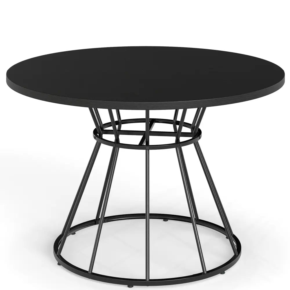 47 Inches Round Dining Table for 4 Farmhouse Kitchen Table with Wooden Tabletop-Black - Black - Dining Tables