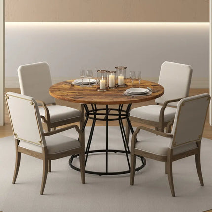 47 Inches Round Dining Table for 4 Farmhouse Kitchen Table with Wooden Tabletop-Brown - Brown - Dining Tables