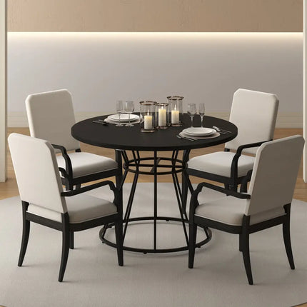 47 Inches Round Dining Table for 4 Farmhouse Kitchen Table with Wooden Tabletop-Black - Black - Dining Tables