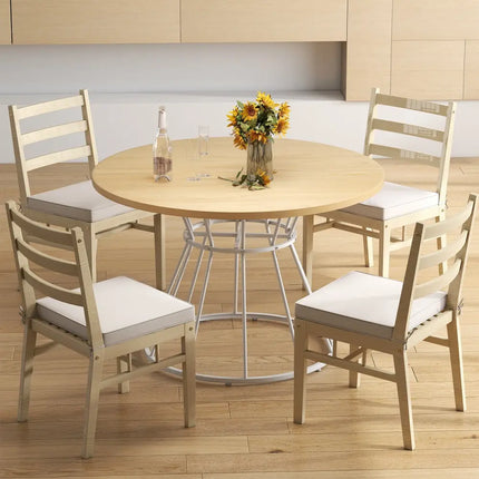 47 Inches Round Dining Table for 4 Farmhouse Kitchen Table with Wooden Tabletop-Natural - Natural - Dining Tables