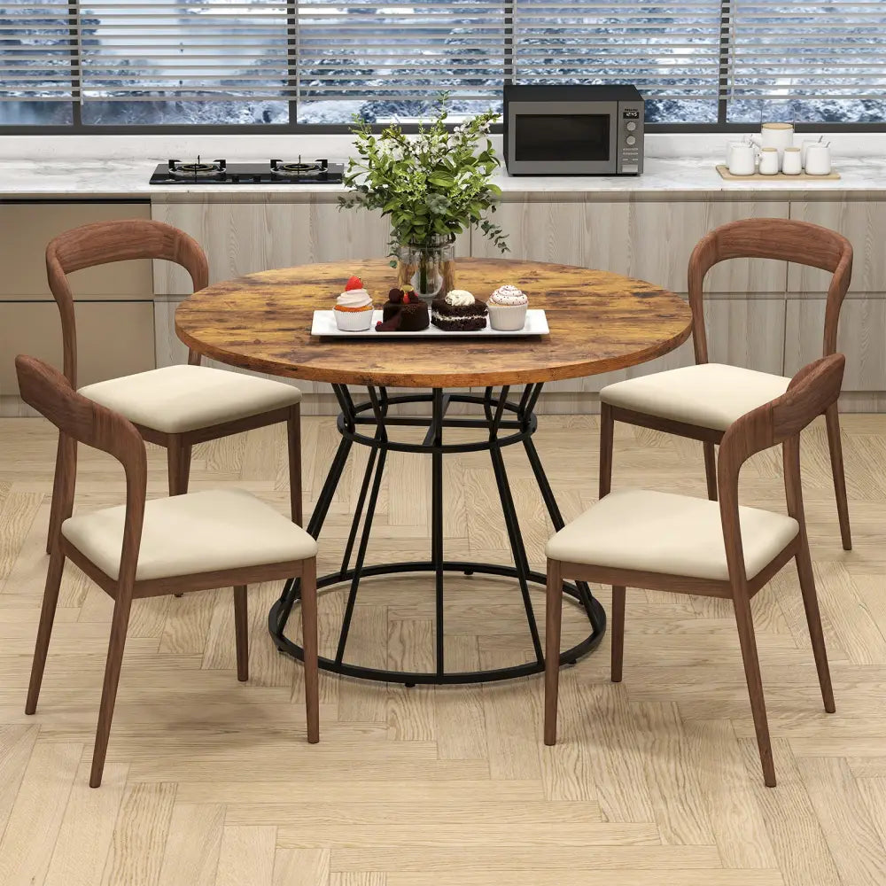 47 Inches Round Dining Table for 4 Farmhouse Kitchen Table with Wooden Tabletop-Brown - Brown - Dining Tables