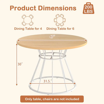 47 Inches Round Dining Table for 4 Farmhouse Kitchen Table with Wooden Tabletop-Natural - Natural - Dining Tables