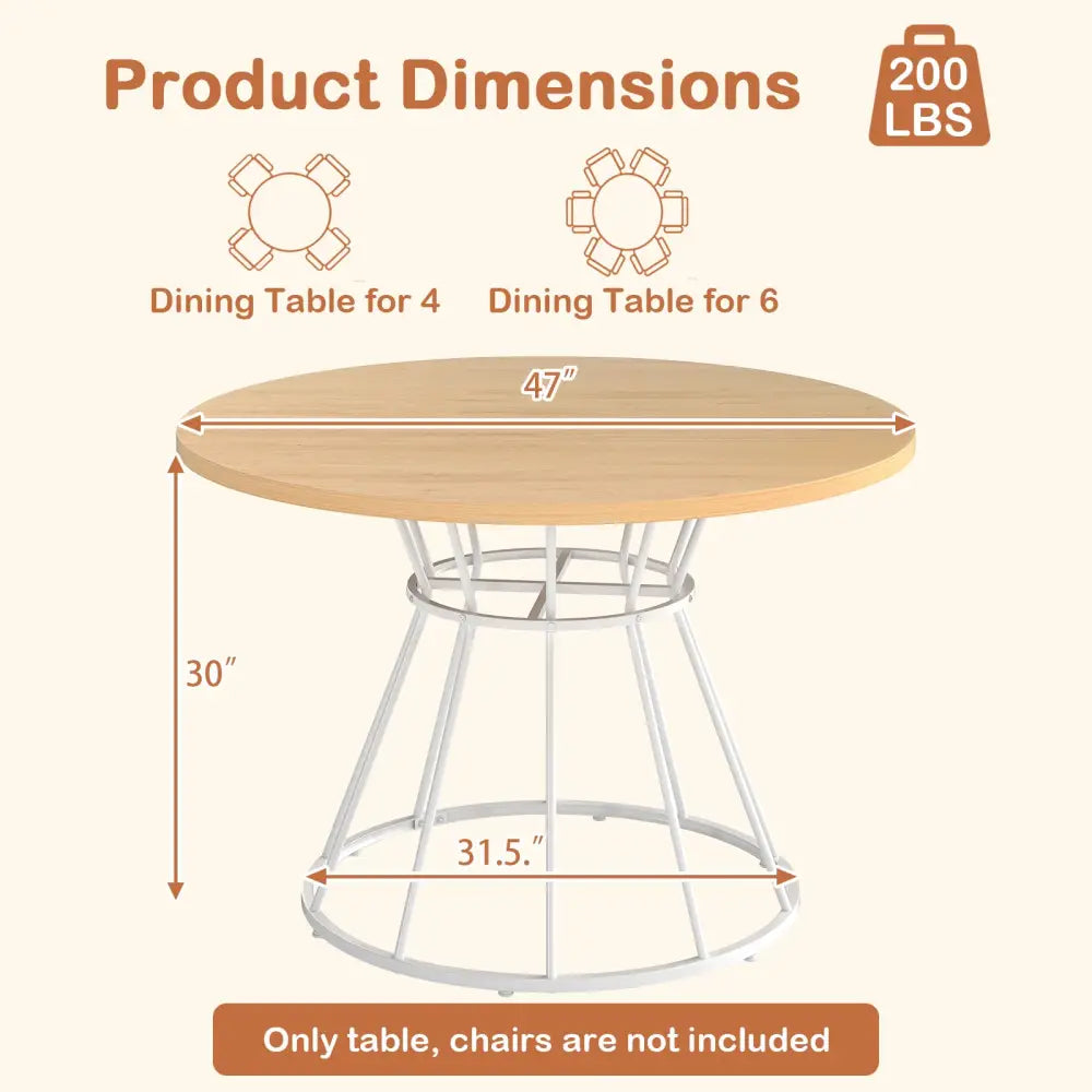 47 Inches Round Dining Table for 4 Farmhouse Kitchen Table with Wooden Tabletop-Natural - Natural - Dining Tables
