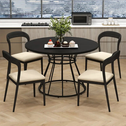 47 Inches Round Dining Table for 4 Farmhouse Kitchen Table with Wooden Tabletop-Black - Black - Dining Tables