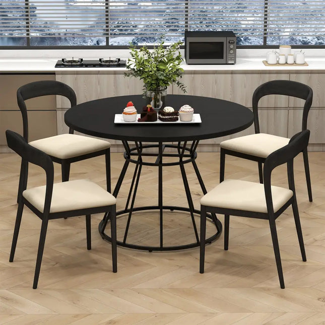 47 Inches Round Dining Table for 4 Farmhouse Kitchen Table with Wooden Tabletop-Black - Black - Dining Tables