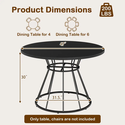 47 Inches Round Dining Table for 4 Farmhouse Kitchen Table with Wooden Tabletop-Black - Black - Dining Tables