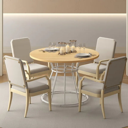 47 Inches Round Dining Table for 4 Farmhouse Kitchen Table with Wooden Tabletop-Natural - Natural - Dining Tables