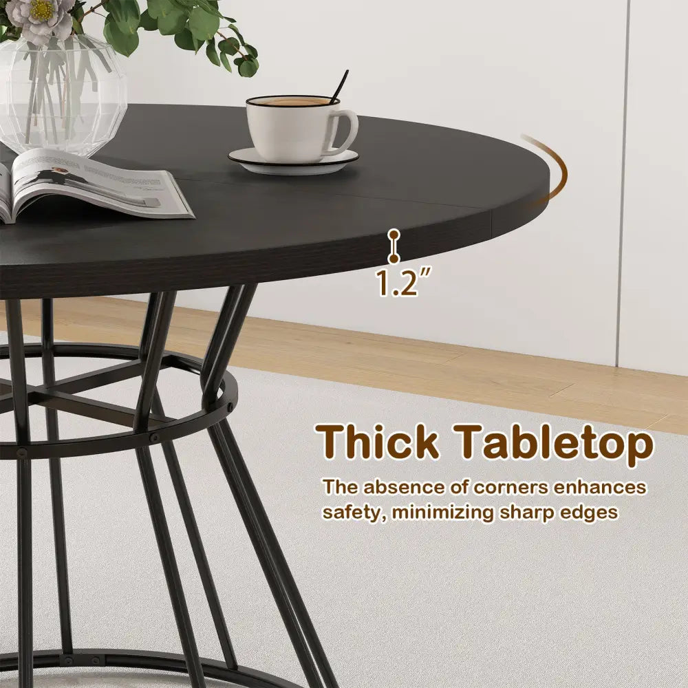 47 Inches Round Dining Table for 4 Farmhouse Kitchen Table with Wooden Tabletop-Black - Black - Dining Tables