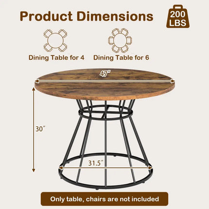 47 Inches Round Dining Table for 4 Farmhouse Kitchen Table with Wooden Tabletop-Brown - Brown - Dining Tables