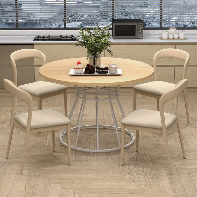 47 Inches Round Dining Table for 4 Farmhouse Kitchen Table with Wooden Tabletop-Natural - Natural - Dining Tables