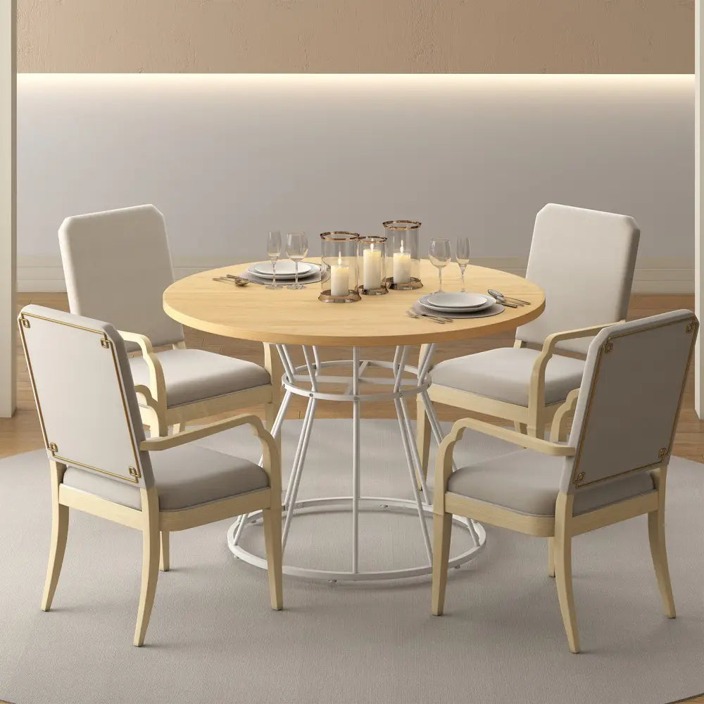 47 Inches Round Dining Table for 4 Farmhouse Kitchen Table with Wooden Tabletop-Natural - Natural - Dining Tables
