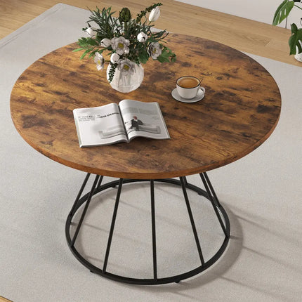 47 Inches Round Dining Table for 4 Farmhouse Kitchen Table with Wooden Tabletop-Brown - Brown - Dining Tables