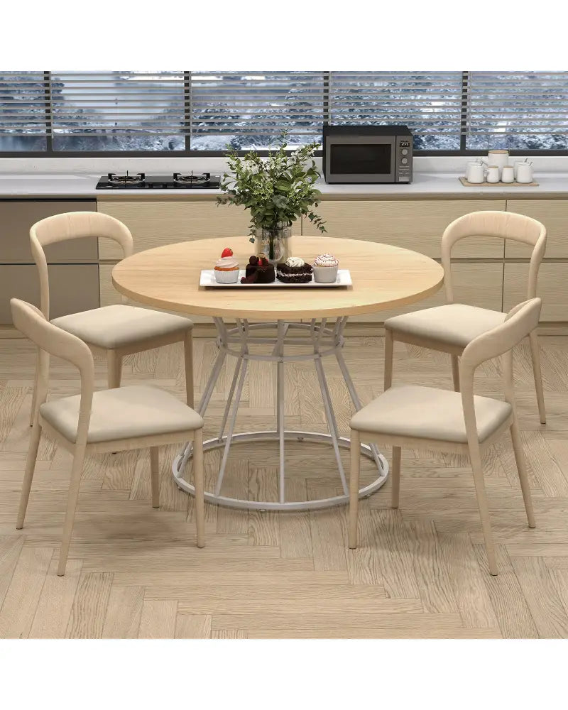 47 Inches Round Dining Table for 4 Farmhouse Kitchen Table with Wooden Tabletop-Natural - Natural - Dining Tables