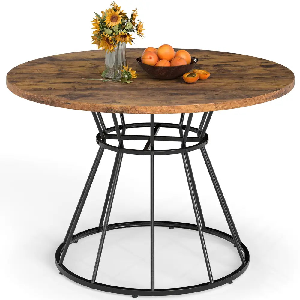 47 Inches Round Dining Table for 4 Farmhouse Kitchen Table with Wooden Tabletop-Brown - Brown - Dining Tables