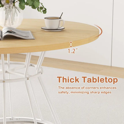 47 Inches Round Dining Table for 4 Farmhouse Kitchen Table with Wooden Tabletop-Natural - Natural - Dining Tables