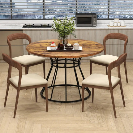 47 Inches Round Dining Table for 4 Farmhouse Kitchen Table with Wooden Tabletop-Brown - Brown - Dining Tables