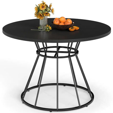 47 Inches Round Dining Table for 4 Farmhouse Kitchen Table with Wooden Tabletop-Black - Black - Dining Tables