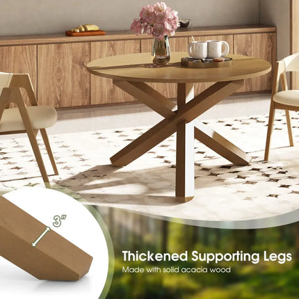 47 Inches Round Dining Table with Solid Acacia Wood Legs for 4-6 Person-Natural Costway