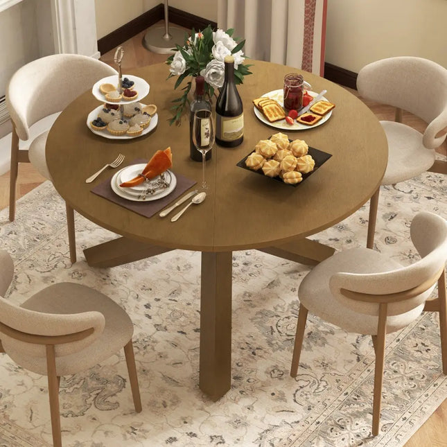 47 Inches Round Dining Table with Solid Acacia Wood Legs for 4-6 Person-Natural Costway