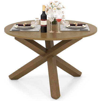 47 Inches Round Dining Table with Solid Acacia Wood Legs for 4-6 Person-Natural Costway