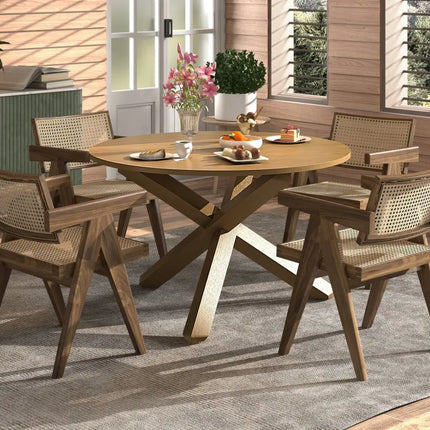 47 Inches Round Dining Table with Solid Acacia Wood Legs for 4-6 Person-Natural Costway