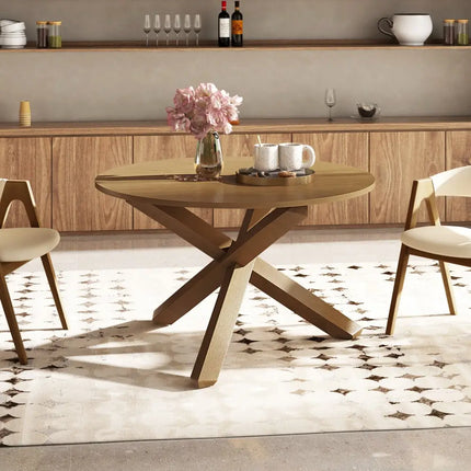 47 Inches Round Dining Table with Solid Acacia Wood Legs for 4-6 Person-Natural Costway