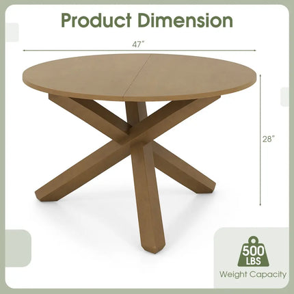 47 Inches Round Dining Table with Solid Acacia Wood Legs for 4-6 Person-Natural Costway