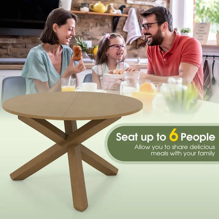 47 Inches Round Dining Table with Solid Acacia Wood Legs for 4-6 Person-Natural Costway