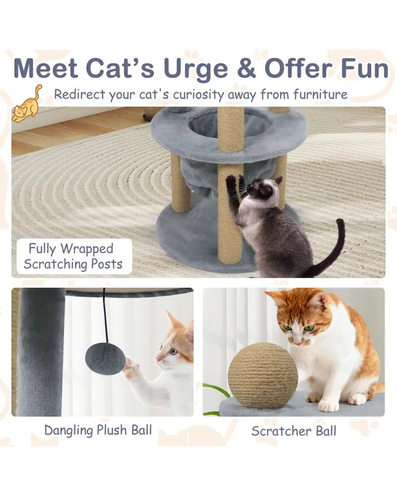 47 Inches Tall Cat Tower with Cat Nest and Scratching Posts-Gray - Gray - Cat Trees Condos & Scratchers