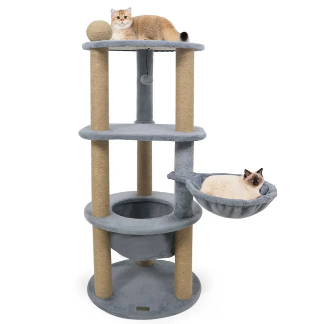 47 Inches Tall Cat Tower with Cat Nest and Scratching Posts-Gray - Gray - Cat Trees Condos & Scratchers
