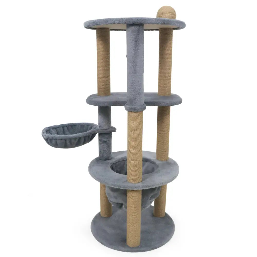 47 Inches Tall Cat Tower with Cat Nest and Scratching Posts-Gray - Gray - Cat Trees Condos & Scratchers