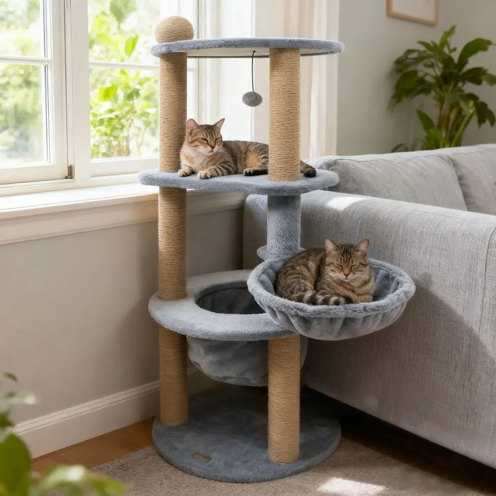 47 Inches Tall Cat Tower with Cat Nest and Scratching Posts-Gray - Gray - Cat Trees Condos & Scratchers