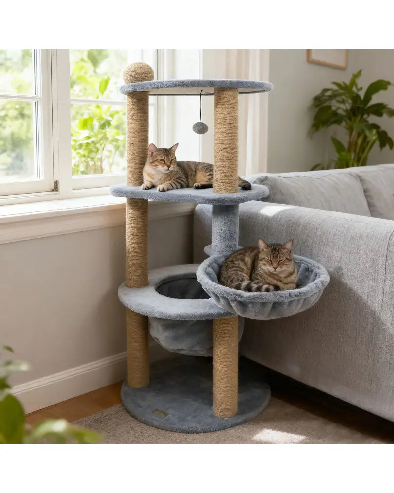 47 Inches Tall Cat Tower with Cat Nest and Scratching Posts-Gray - Gray - Cat Trees Condos & Scratchers