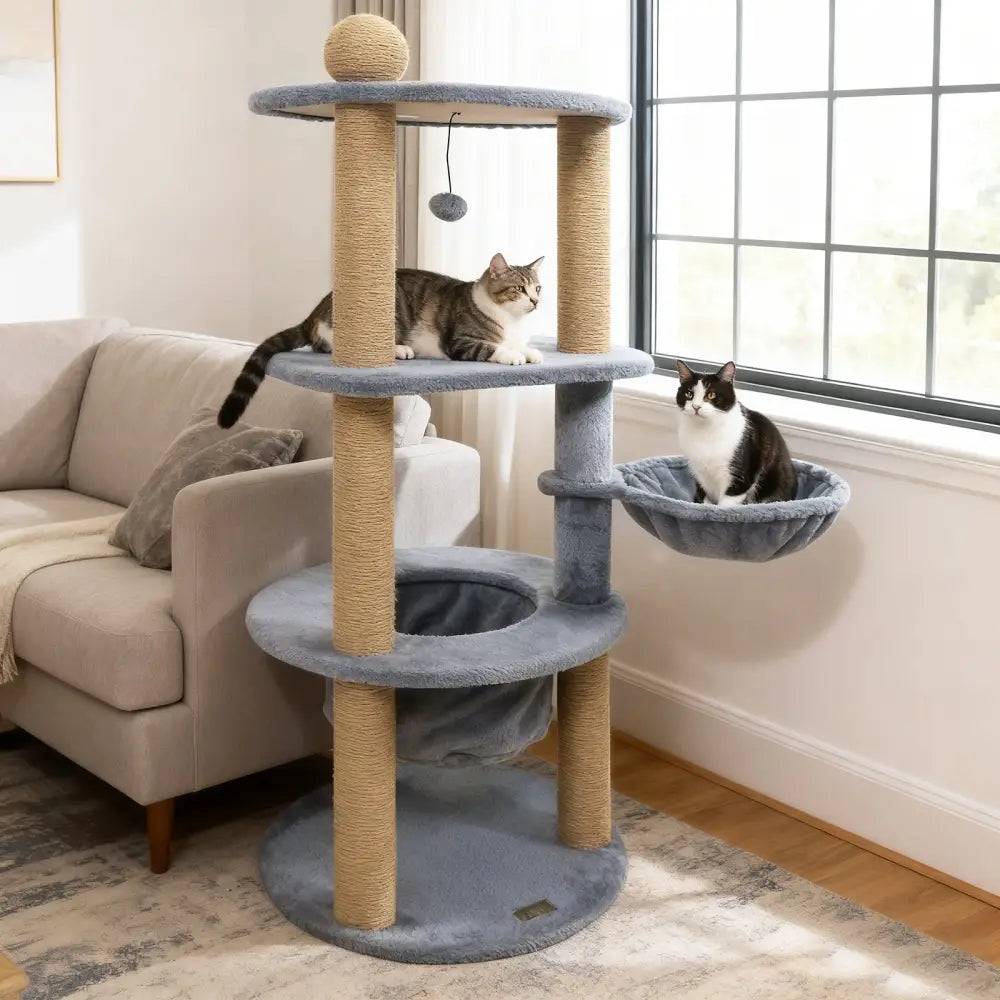 47 Inches Tall Cat Tower with Cat Nest and Scratching Posts-Gray - Gray - Cat Trees Condos & Scratchers